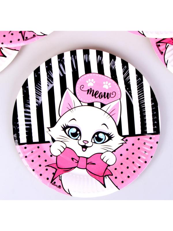 Набор бумажной посуды c масками «Кошечка», 6 тарелок, 6 стаканов, 6 масок