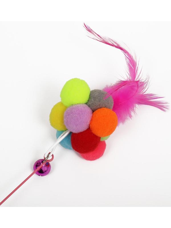 Дразнилка-удочка с плюшевым мячом и стальной проволокой, 100 см, микс цветов