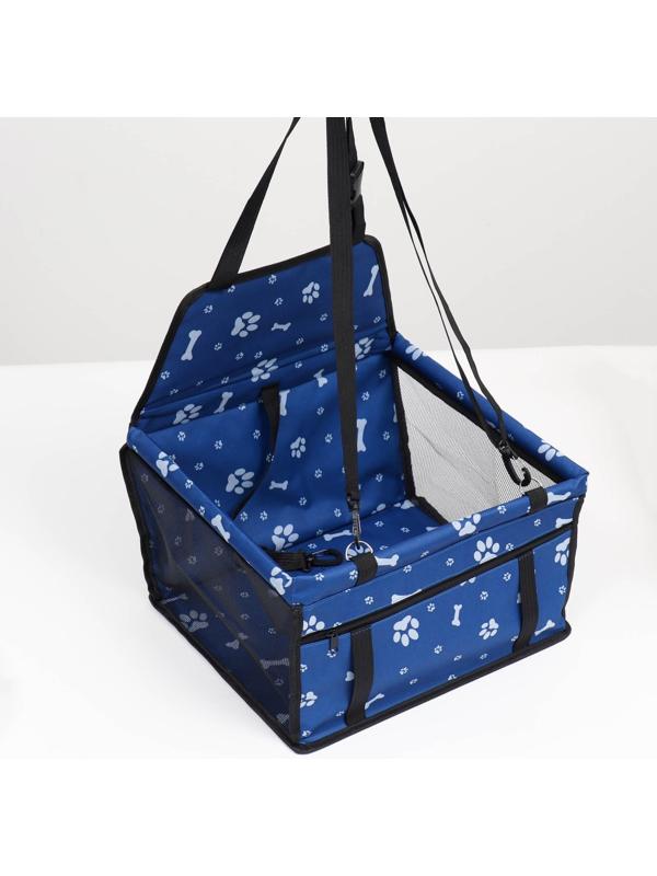 Автокресло для животных 40*30*25 см, синее с белыми лапками и косточками