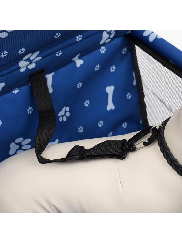 Автокресло для животных 40*30*25 см, синее с белыми лапками и косточками