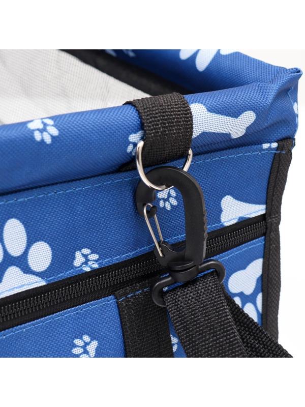 Автокресло для животных 40*30*25 см, синее с белыми лапками и косточками