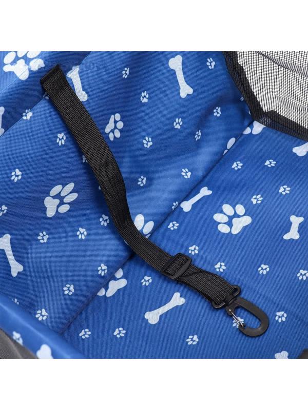 Автокресло для животных 40*30*25 см, синее с белыми лапками и косточками