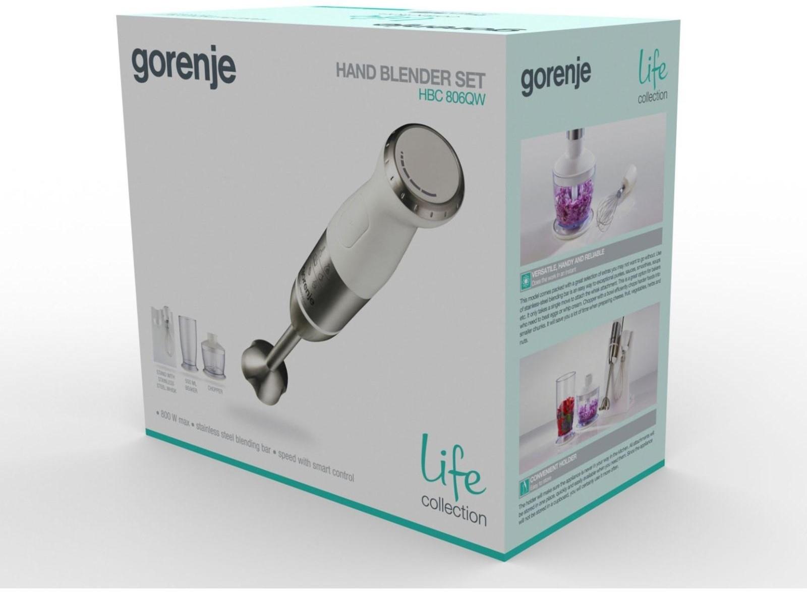 Блендер погружной Gorenje HBC806QW, 800 Вт, 0.5 л, белый