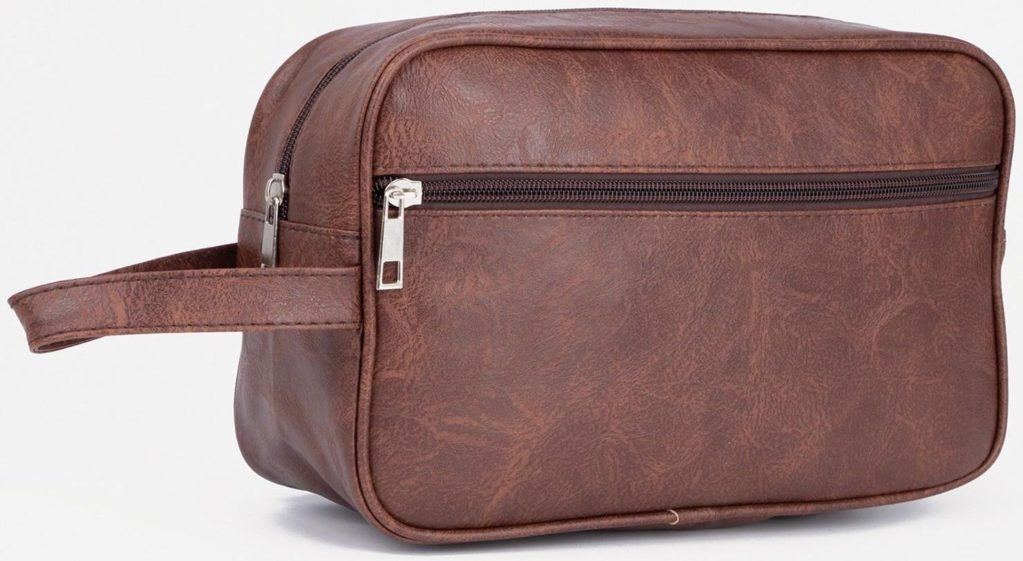 Косметичка на молнии, наружный карман, цвет коричневый