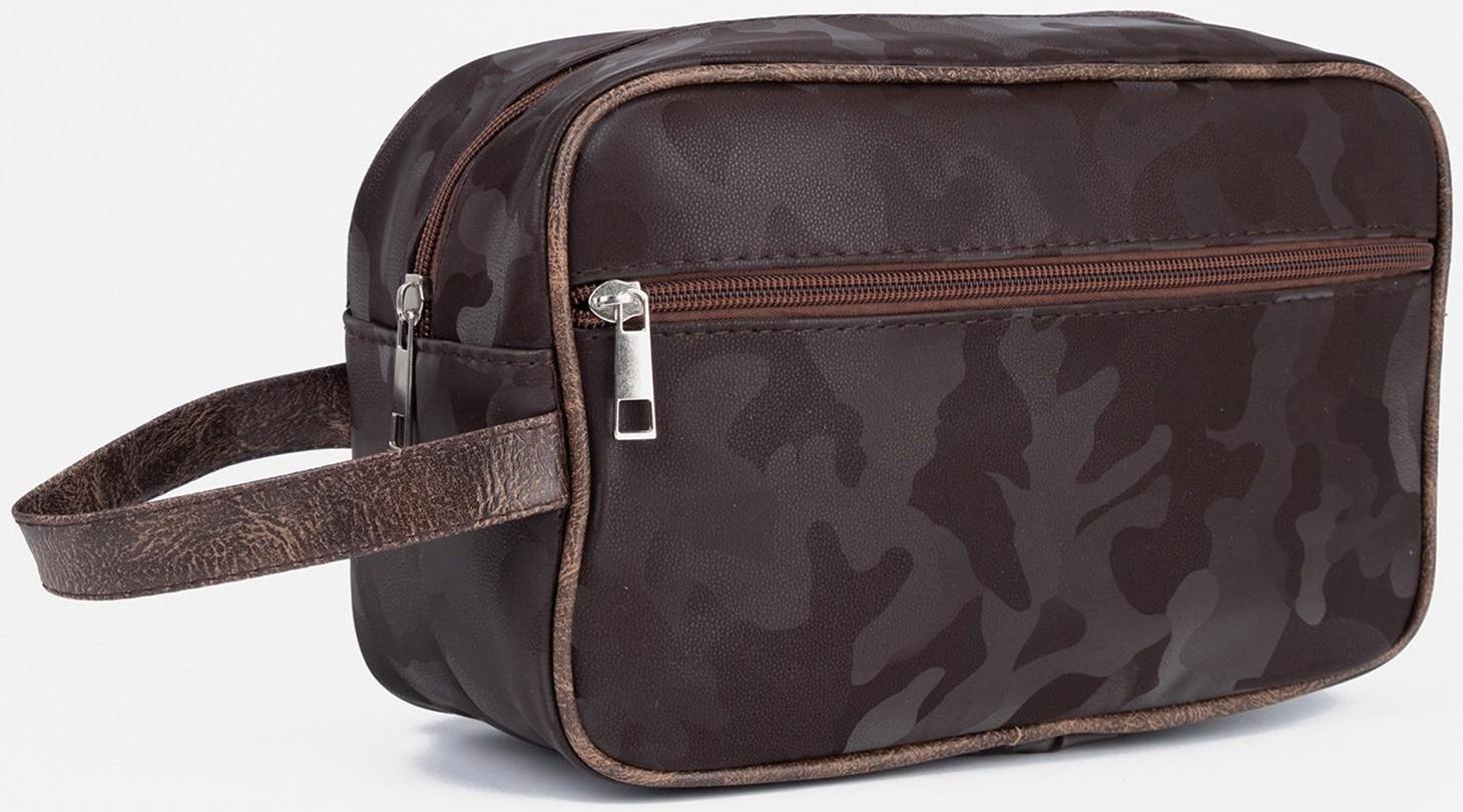 Косметичка на молнии, наружный карман, цвет коричневый