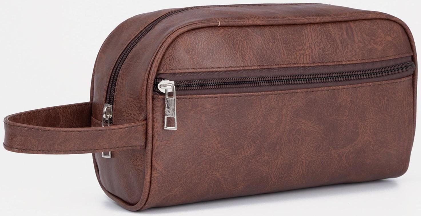 Косметичка на молнии, наружный карман, цвет коричневый