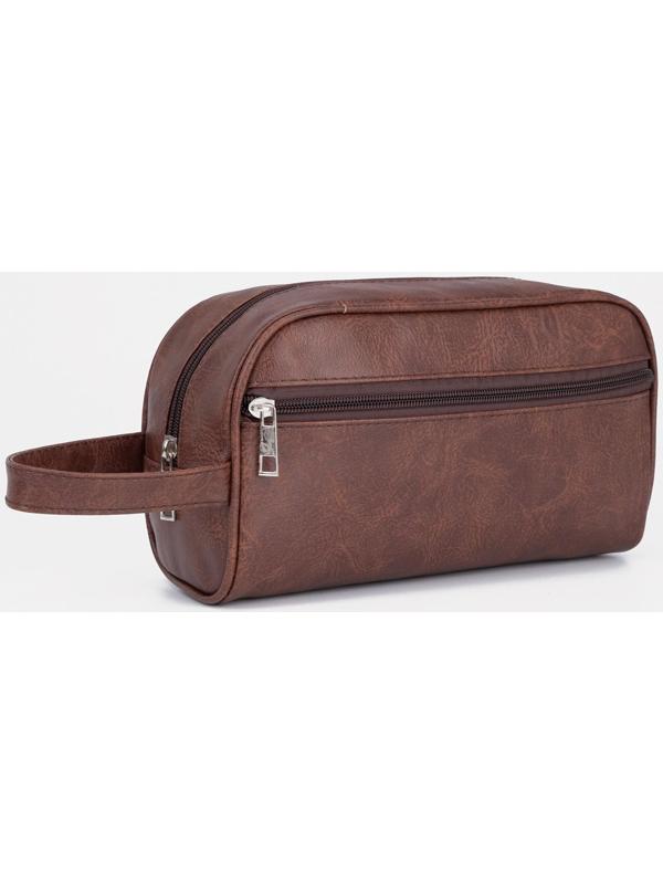 Косметичка на молнии, наружный карман, цвет коричневый