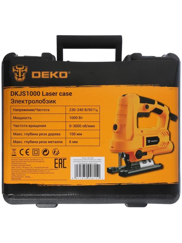 Лобзик DEKO DKJS1000 Laser, 1000 Вт, 800-3000 ход/мин, регулировка оборотов, лазер, кейс