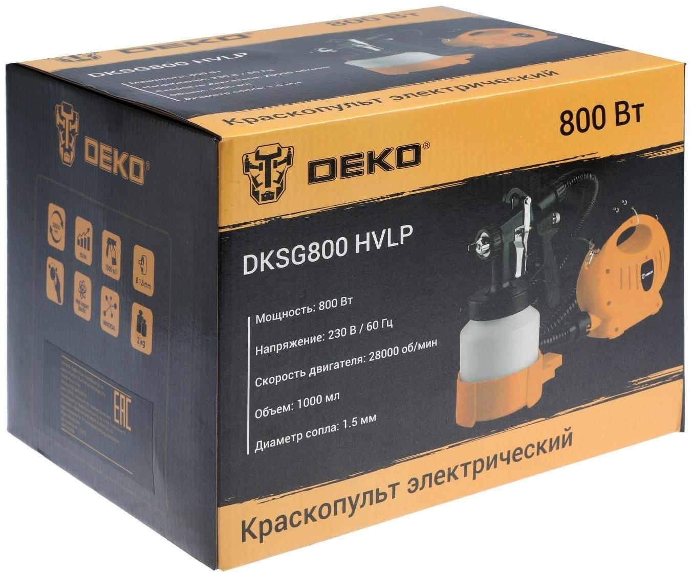 Краскопульт электрический DEKO DKSG800 HVLP, 800 Вт, 1000 мл, 28000 об/мин, сопло 1.5 мм