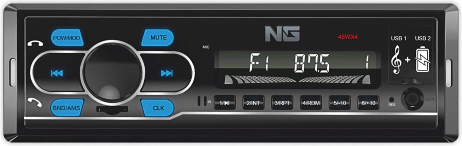 Автомагнитола NG, 45 Вт, USB-FLASH порт, беспроводное bluetooth-соединение, AUX, 4 канала