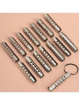 Бигуди металлические на резинке, с планкой, d = 1,5 см, 15 шт, цвет серебристый