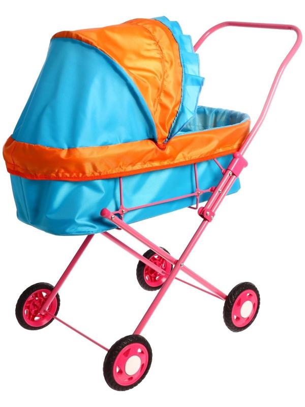 Коляска кукольная №3, цвет оранжево-голубой