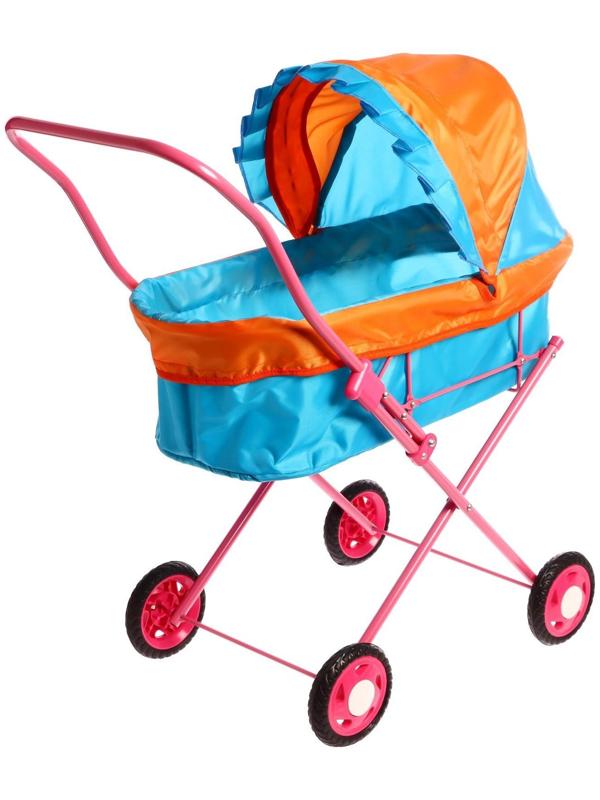 Коляска кукольная №3, цвет оранжево-голубой