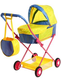 Коляска кукольная №4, цвет сине-жёлтый