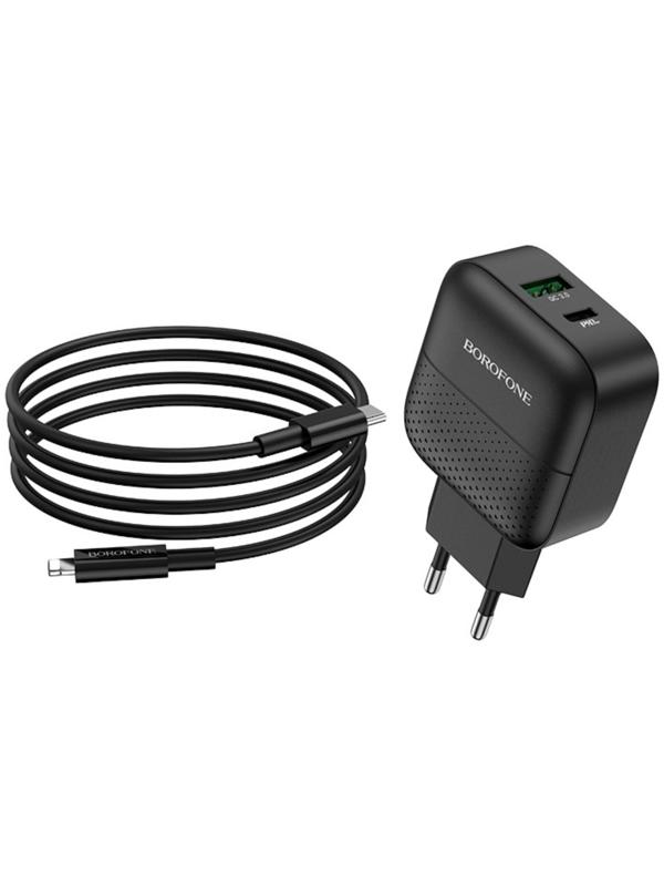 Сетевое зарядное устройство Borofone BA46A, USB QC3.0 3 А, Type-C PD 3 А, чёрное