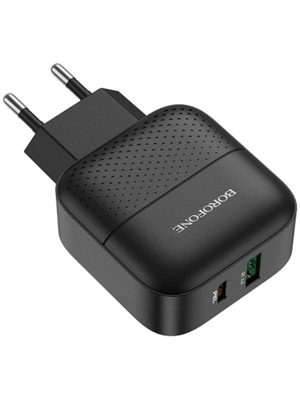 Сетевое зарядное устройство Borofone BA46A, USB QC3.0 3 А, Type-C PD 3 А, чёрное