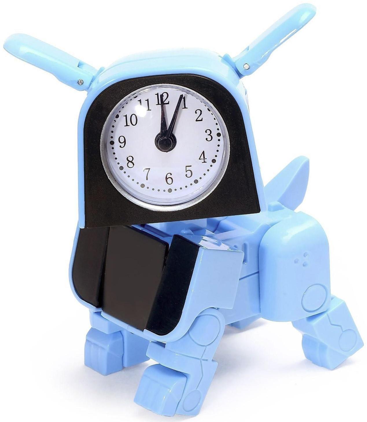 Робот-часы «Щенок», трансформируется в будильник, работает от батареек, цвет голубой