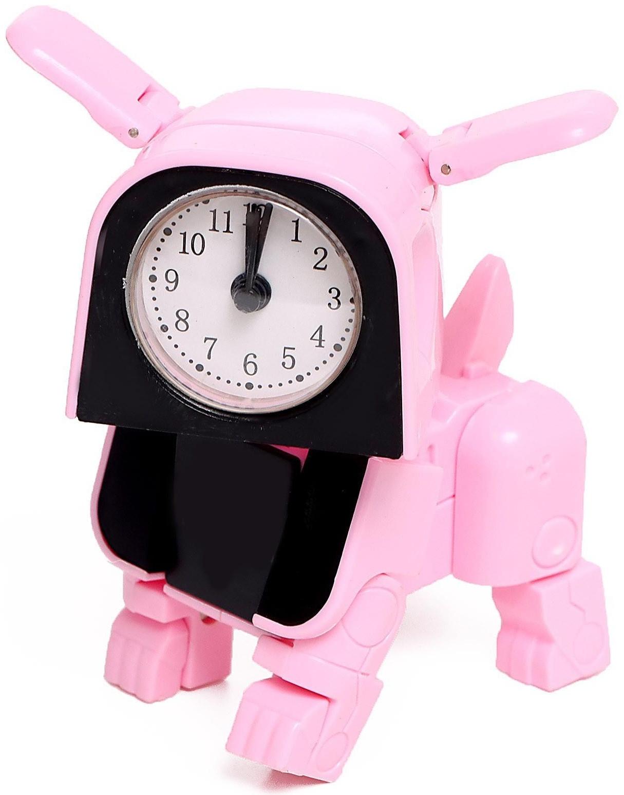 Робот-часы «Щенок», трансформируется в будильник, работает от батареек, цвет розовый