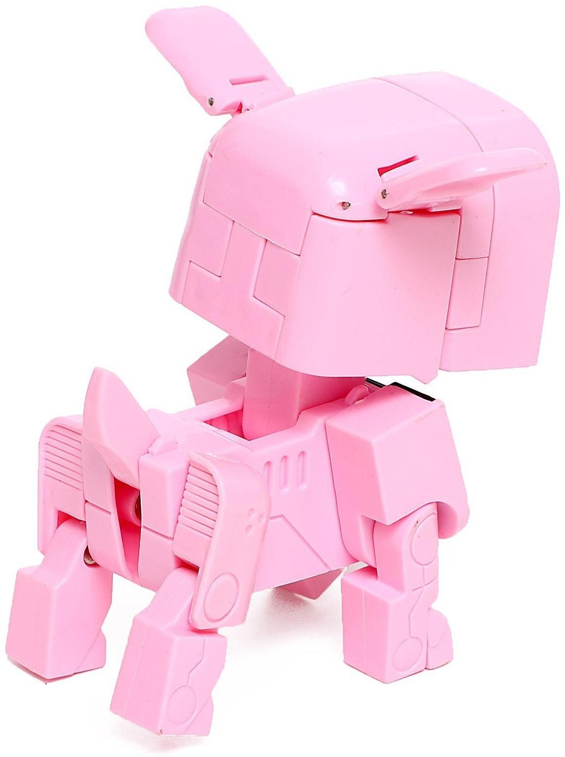 Робот-часы «Щенок», трансформируется в будильник, работает от батареек, цвет розовый