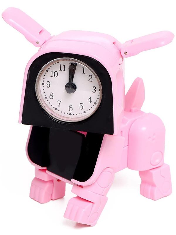 Робот-часы «Щенок», трансформируется в будильник, работает от батареек, цвет розовый