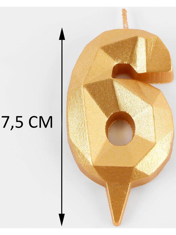 Свеча в торт «Алмаз» цифра 6 золотая, 6,5 см