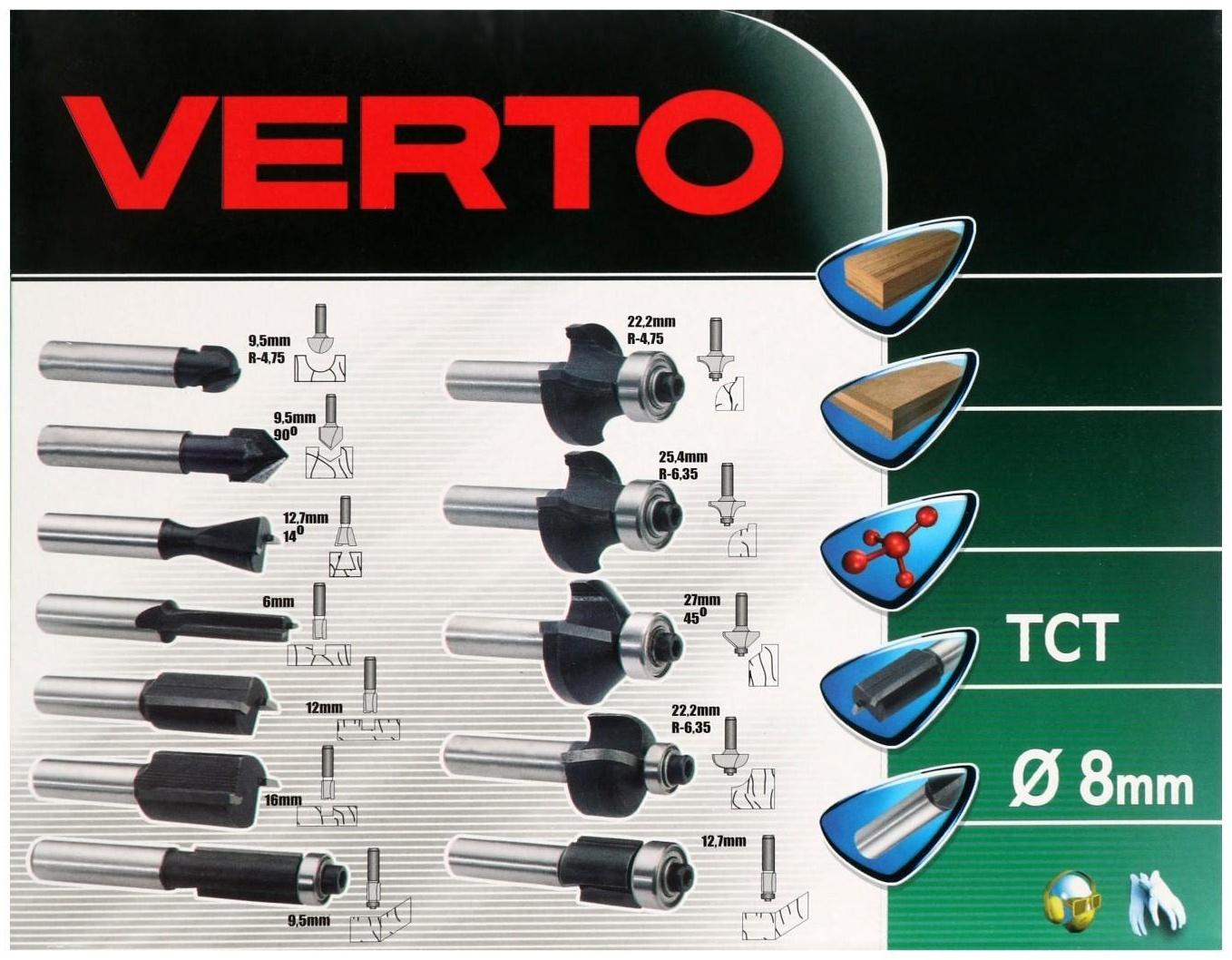 Сверла-фрезы VERTO 60H010, по дереву, набор 12 шт., хвостовик 8 мм + ПОДАРОК