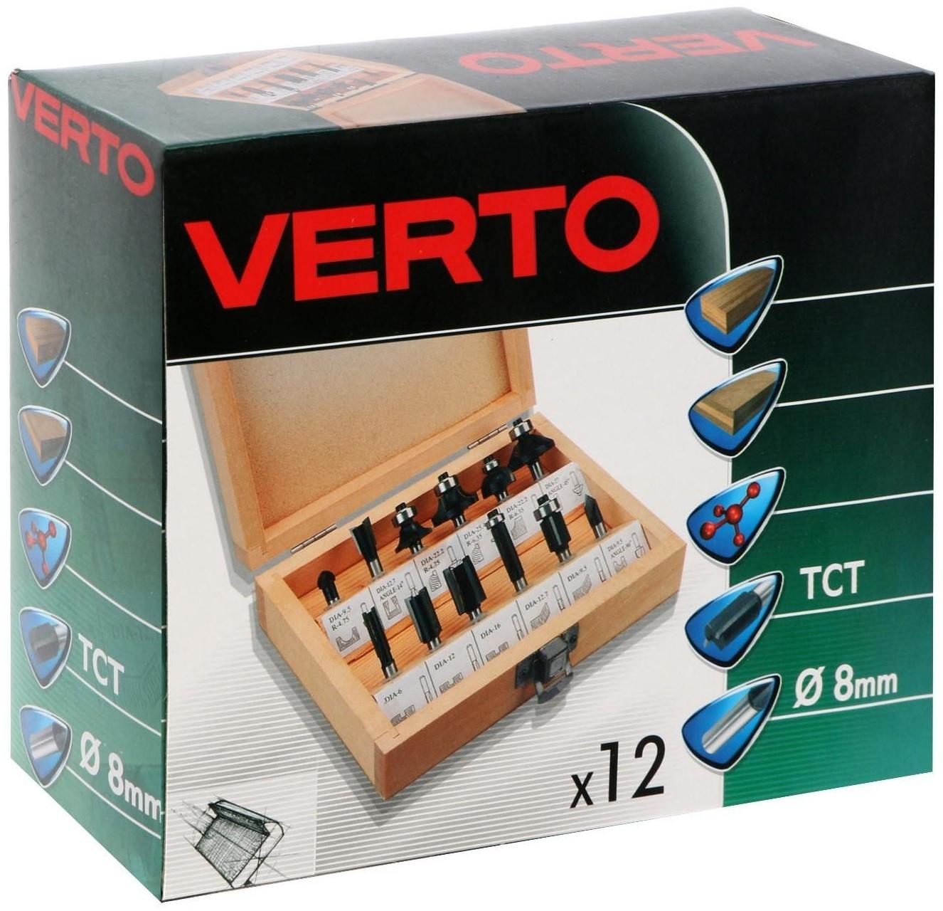 Сверла-фрезы VERTO 60H010, по дереву, набор 12 шт., хвостовик 8 мм + ПОДАРОК