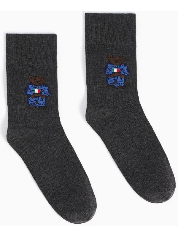 Носки мужские, цвет серый/мишка, размер 44-45