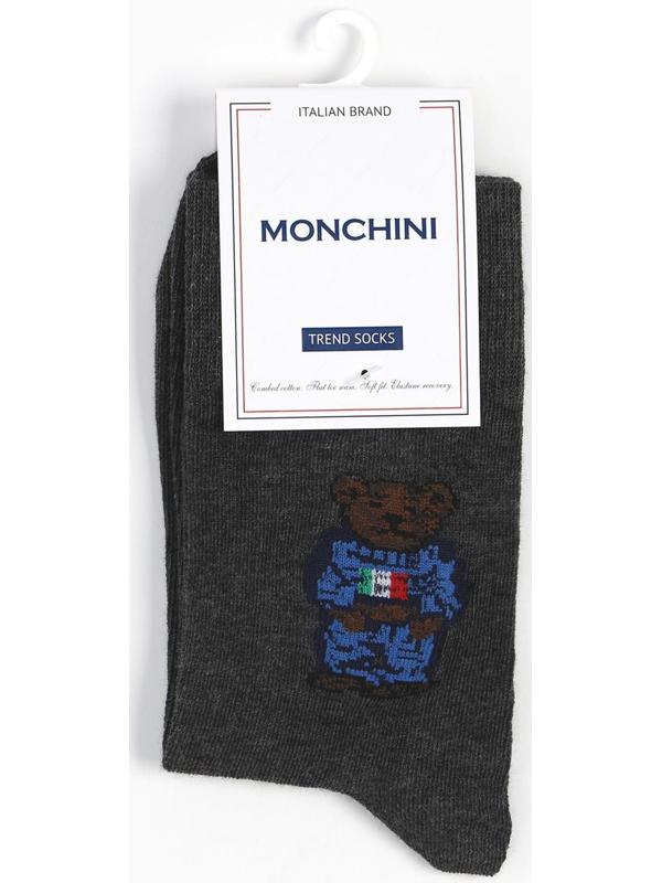 Носки мужские, цвет серый/мишка, размер 44-45