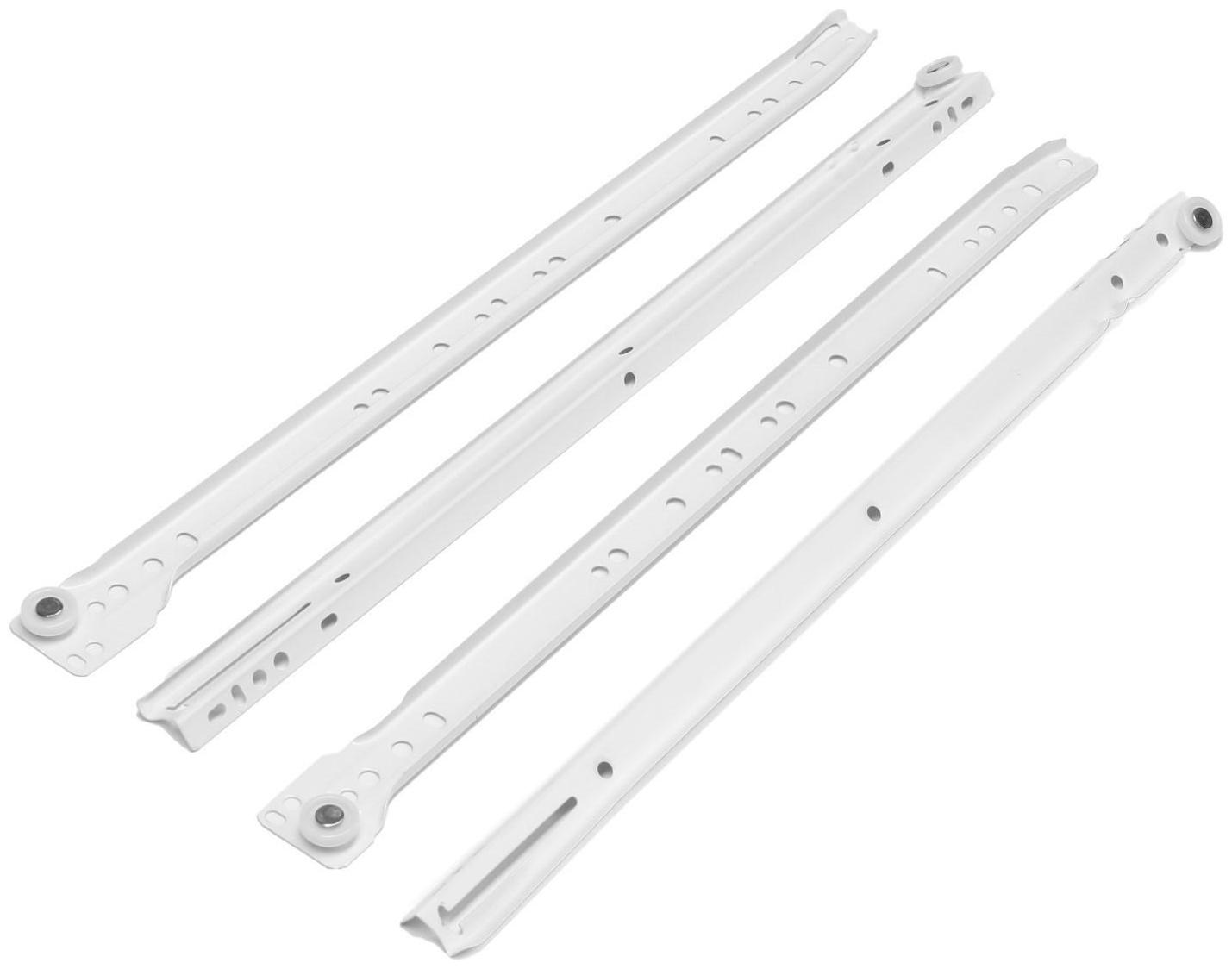 Роликовые направляющие ТУНДРА, L=450 мм, толщина 0,8 мм, белые, 2 шт.