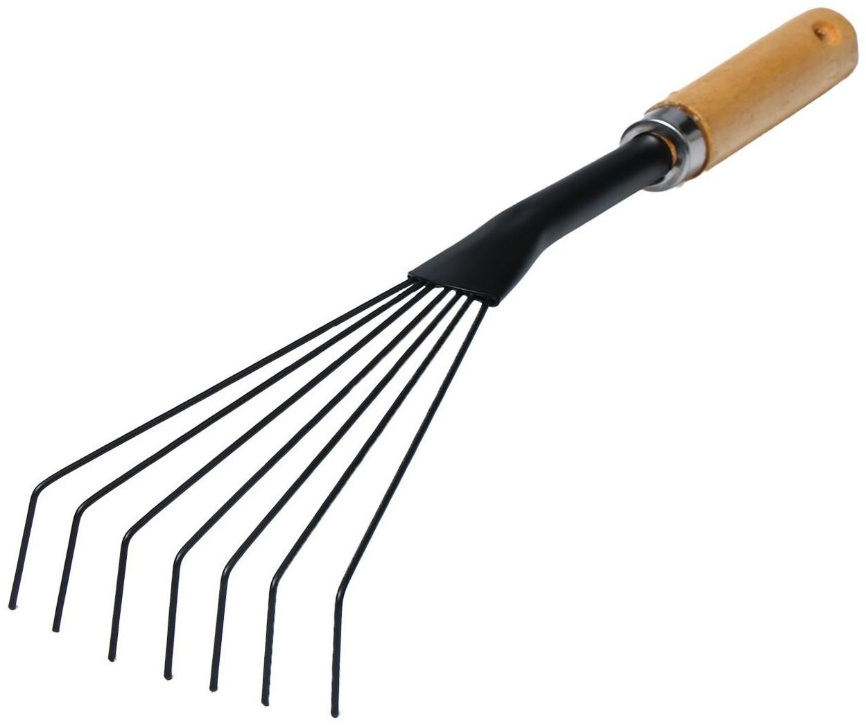 Грабли веерные, проволочные, длина 39,5 см, 7 зубцов, металл, деревянная ручка