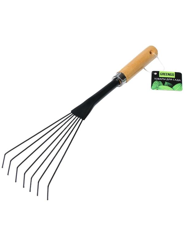 Грабли веерные, проволочные, длина 39,5 см, 7 зубцов, металл, деревянная ручка