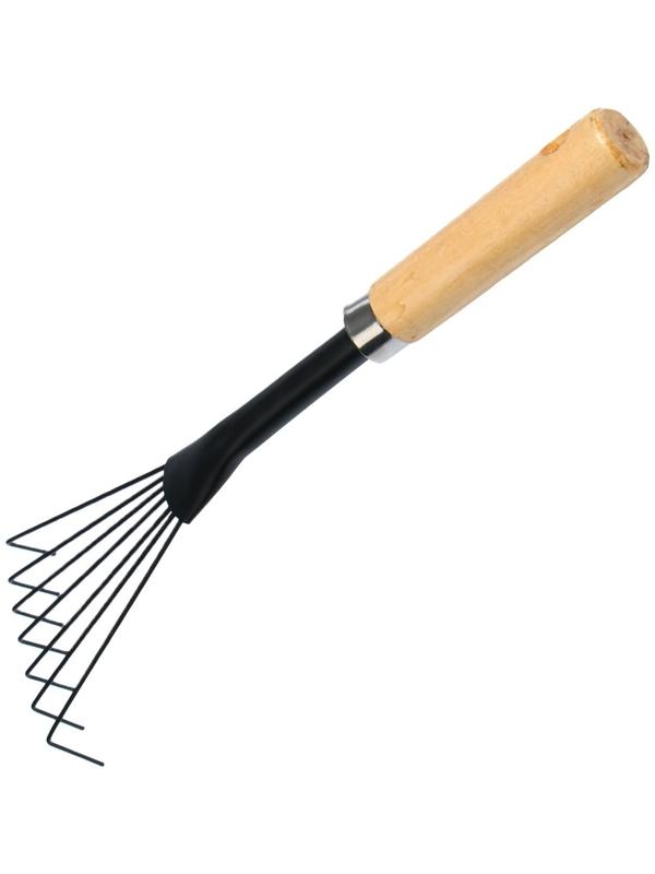 Грабли веерные, проволочные, длина 39,5 см, 7 зубцов, металл, деревянная ручка