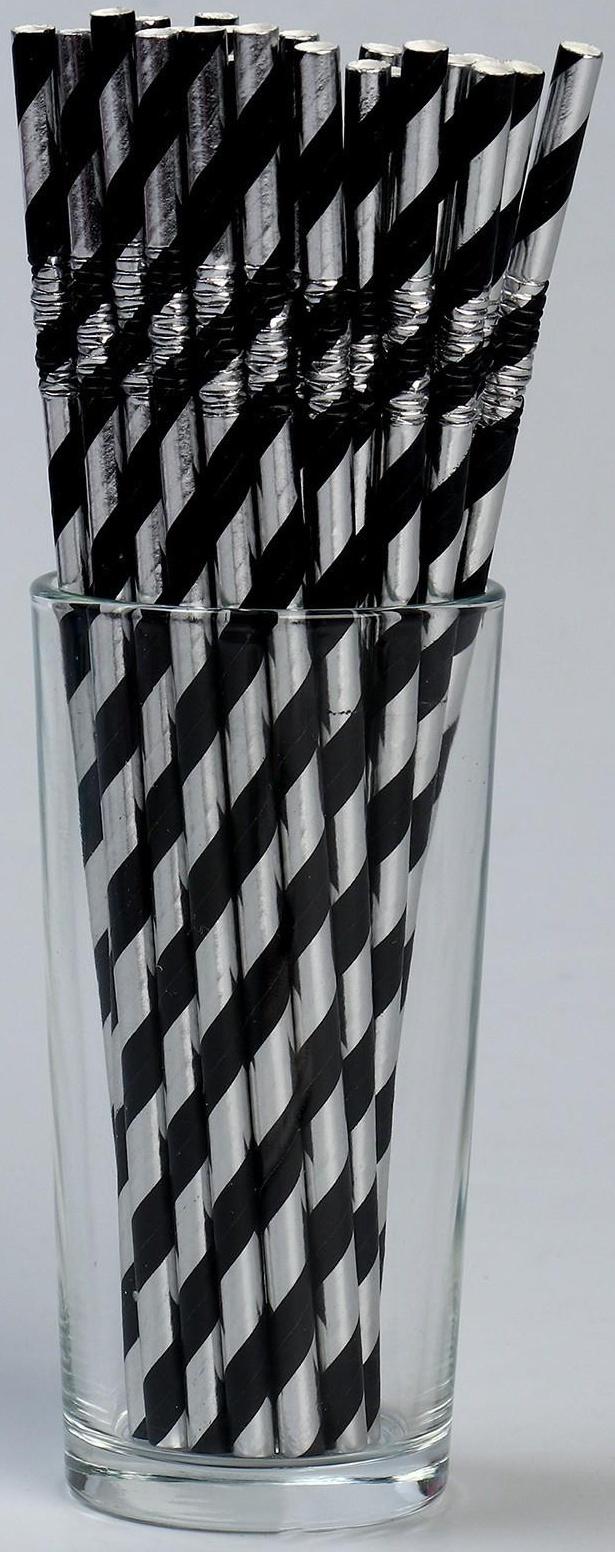 Трубочки для коктейля с гофрой «Спираль», в наборе 25 штук, цвет серебряный, чёрный