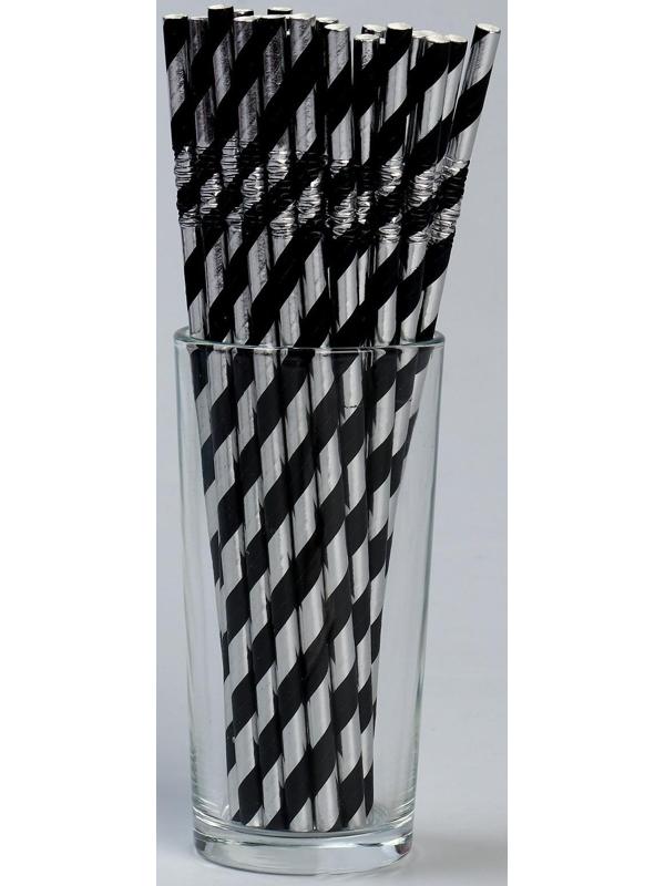 Трубочки для коктейля с гофрой «Спираль», в наборе 25 штук, цвет серебряный, чёрный