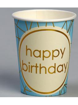 Стакан бумажный «С днём рождения», в наборе 6 штук, цвет голубой