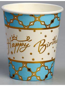 Стакан бумажный «С днём рождения», с тиснением, в наборе 6 штук, голубой
