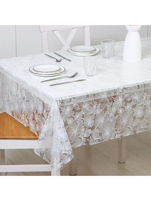 Скатерть «Гибискус», 132×180 см, цвет белый