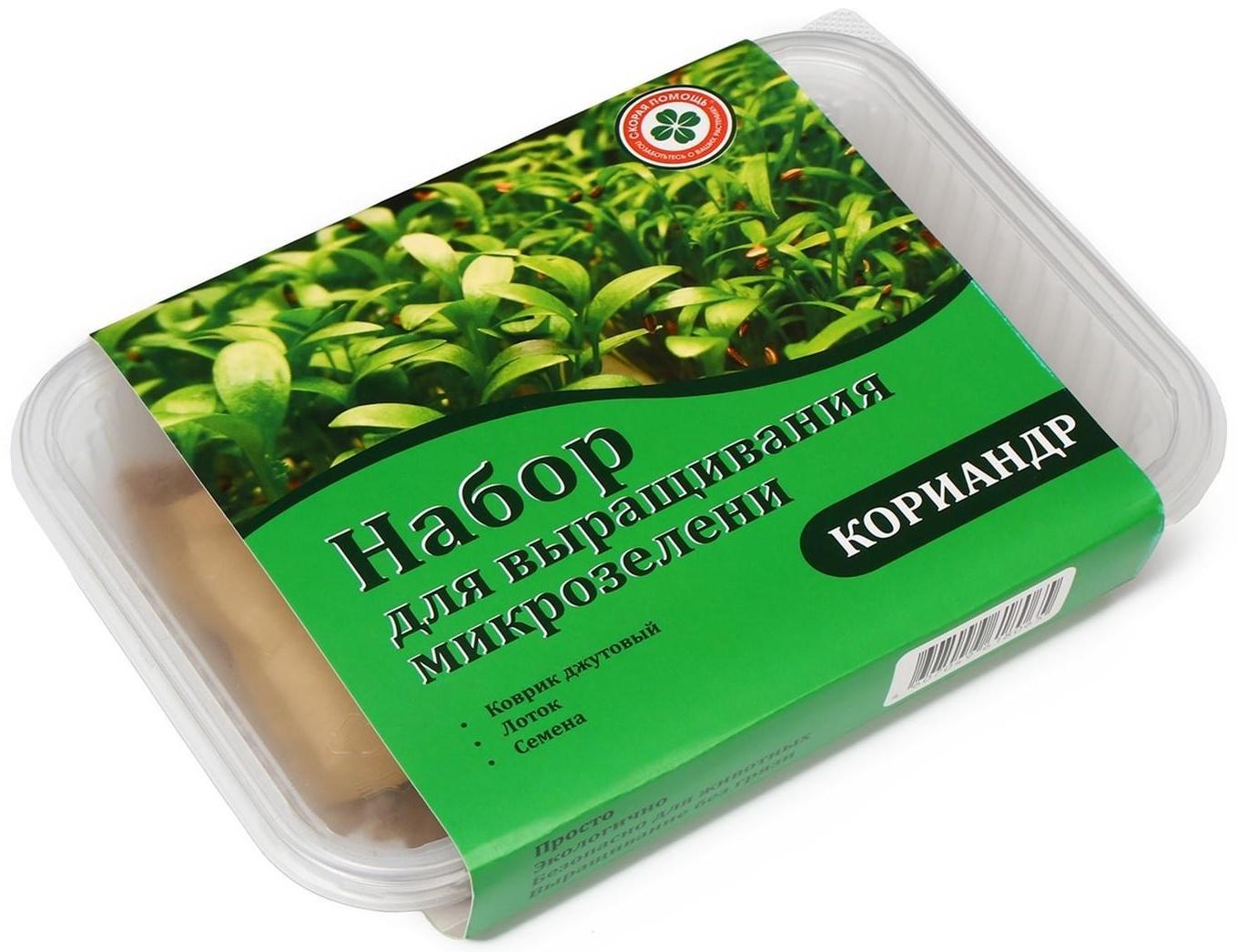 Набор для выращивания микрозелени: семена Кориандр, лоток, джутовый коврик