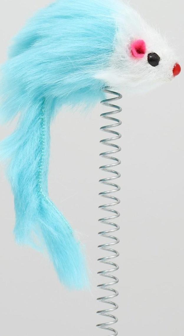 Дразнилка для кошек на пружине с мышью (5 см), 10,5 х 23 см, голубая