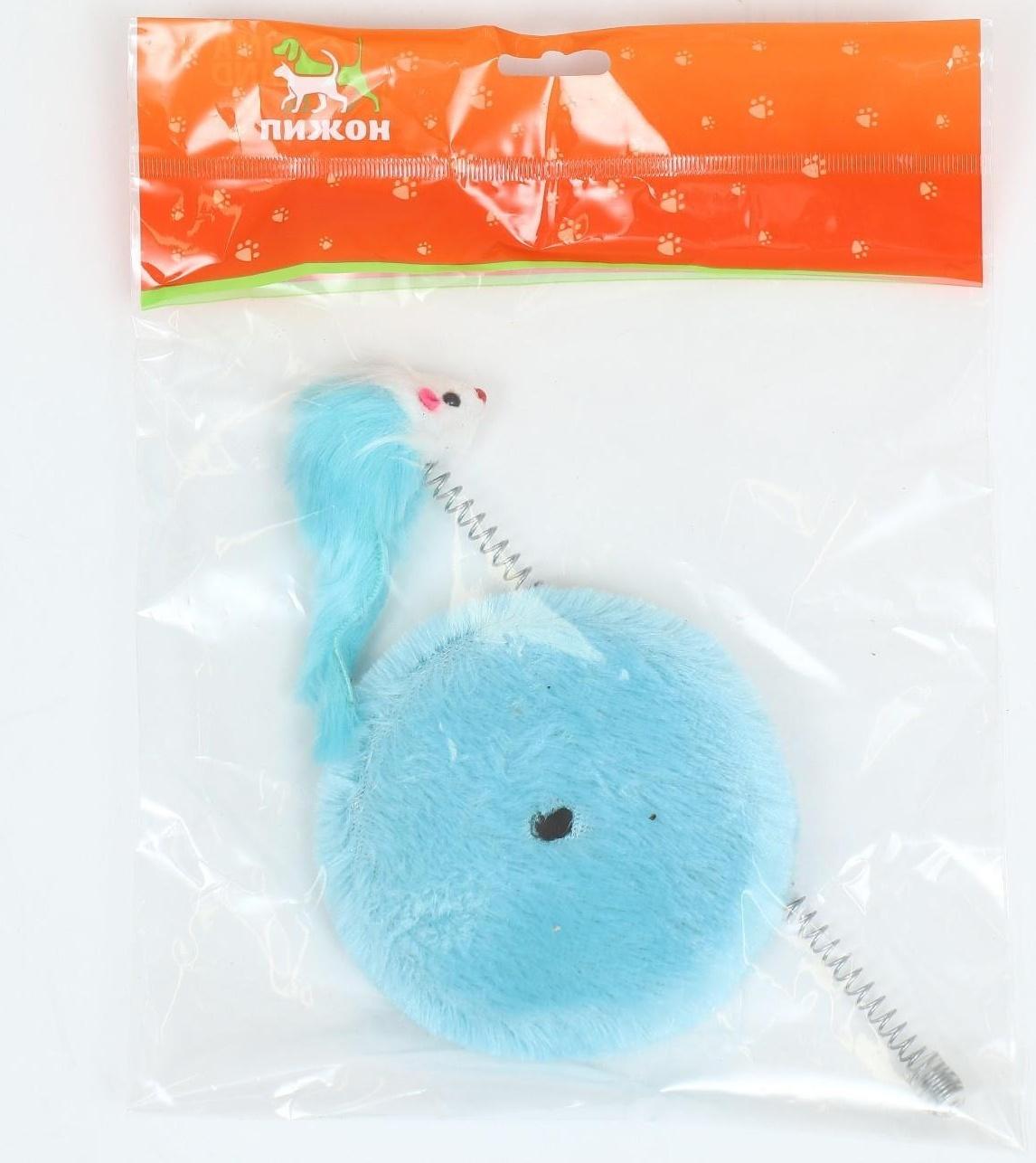 Дразнилка для кошек на пружине с мышью (5 см), 10,5 х 23 см, голубая