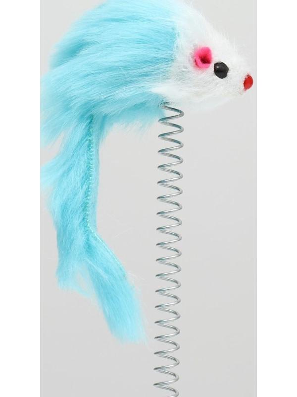 Дразнилка для кошек на пружине с мышью (5 см), 10,5 х 23 см, голубая