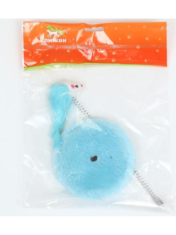Дразнилка для кошек на пружине с мышью (5 см), 10,5 х 23 см, голубая