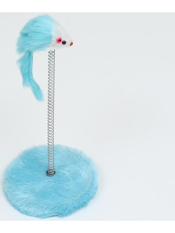 Дразнилка для кошек на пружине с мышью (5 см), 10,5 х 23 см, голубая