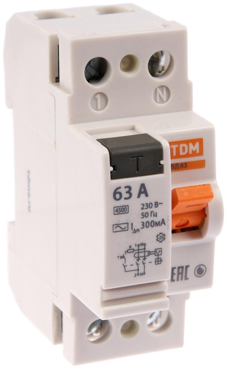УЗО TDM ВД63, 2п, 63 А, 300 мА, электронное, SQ0220-0024