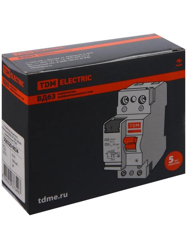 УЗО TDM ВД63, 2п, 63 А, 300 мА, электронное, SQ0220-0024