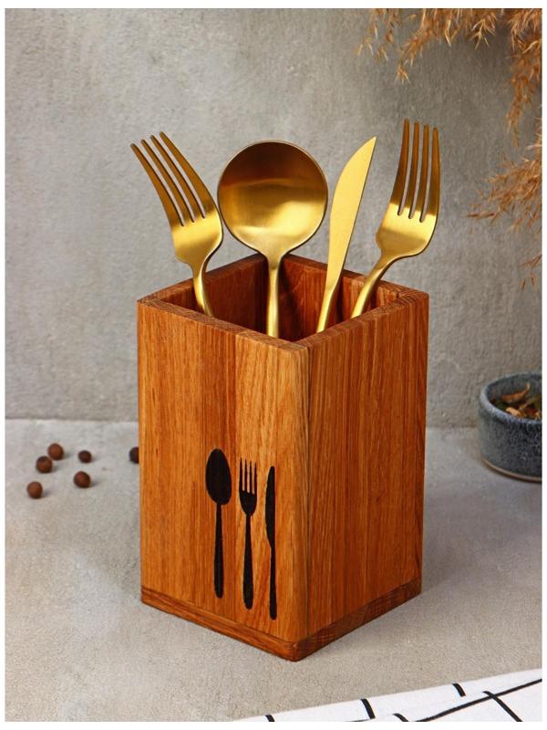 Подставка для столовых приборов Adelica, 9×9×14 см, дуб