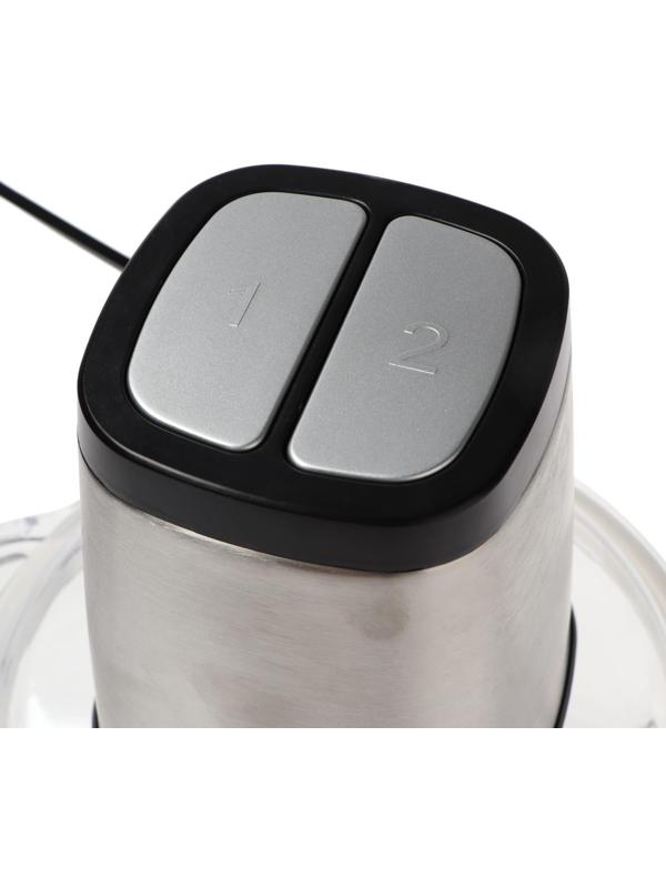 Измельчитель WILLMARK WMC-7288SS, стекло, 550 Вт, 2 л, 2 скорости, серебристо-чёрный