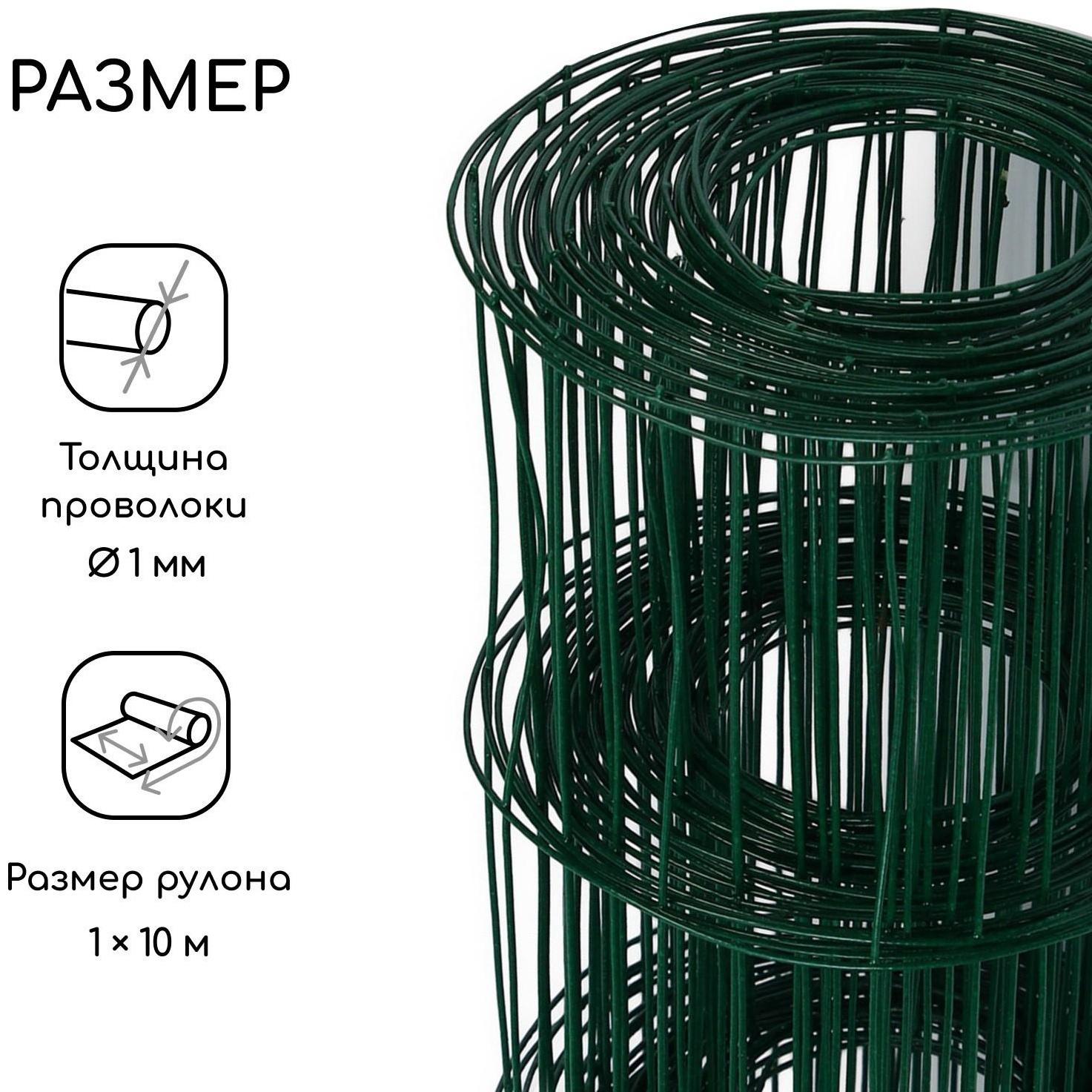 Сетка сварная с ПВХ покрытием, 10 × 1 м, ячейка 75 × 100 мм, d = 1 мм, металл, Greengo