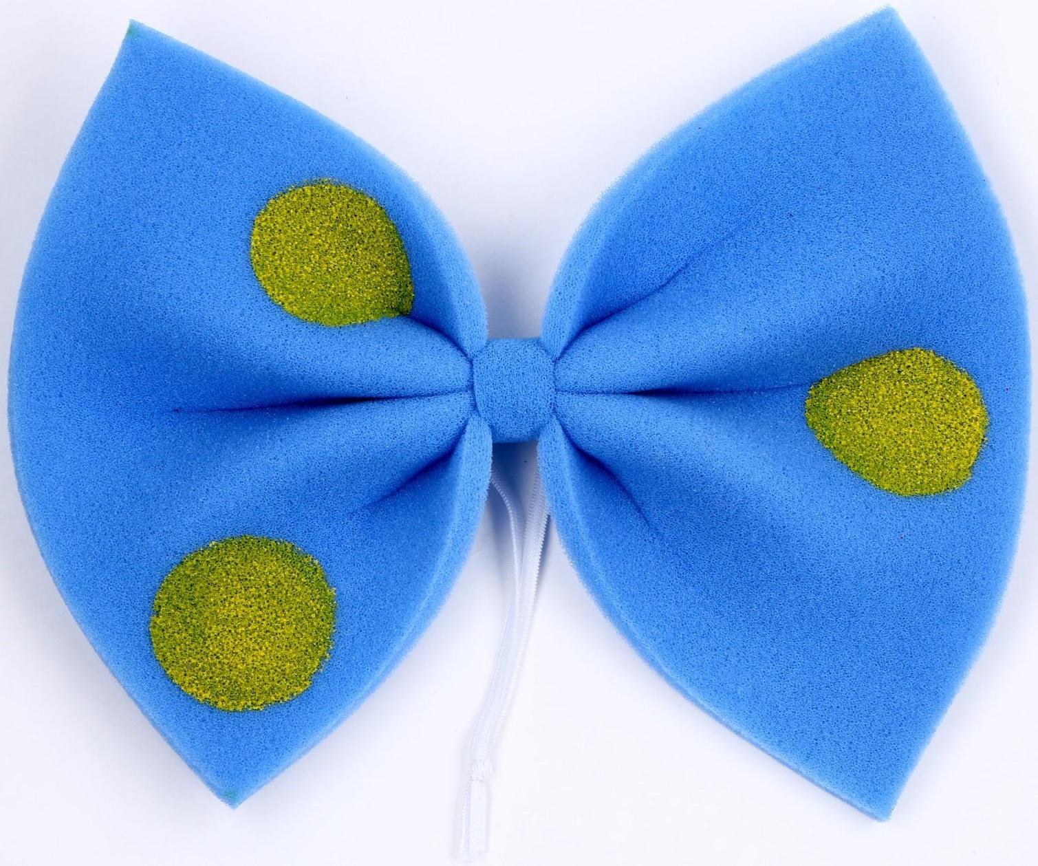 Карнавальный бант Клоуна синий с желтым горохом 25*20см,поролон